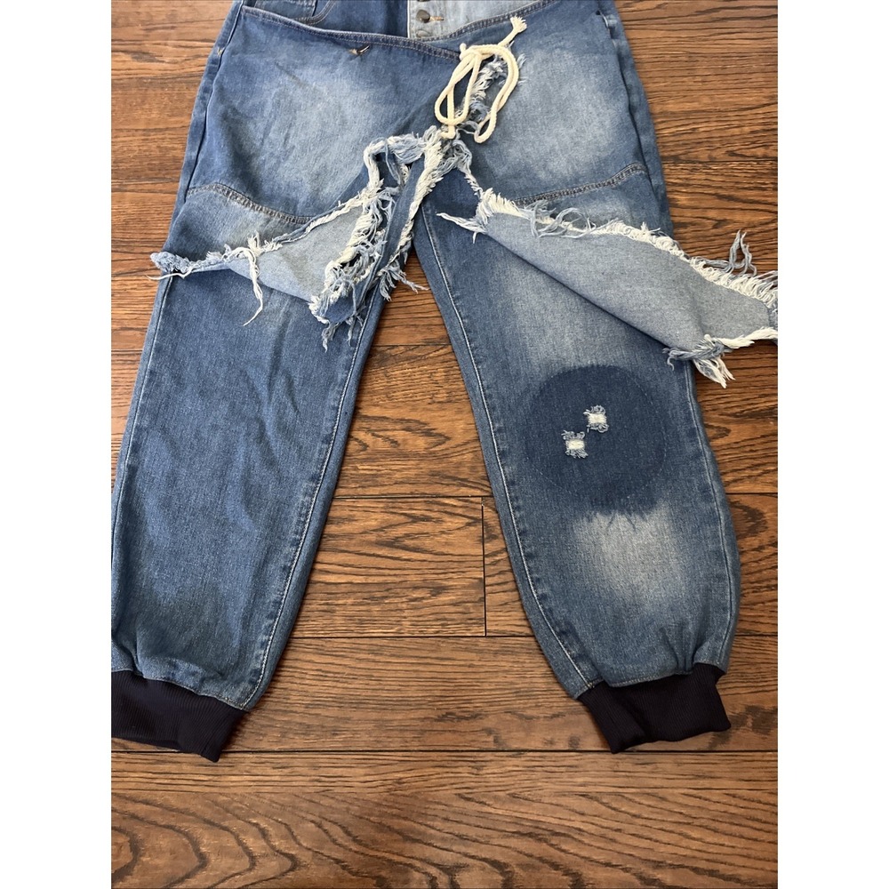 Madonna & Co Denim Jeans W/ Skirt Overlay XL Distressed Cinched Ankle $139 MSRP - Picture 4 of 12